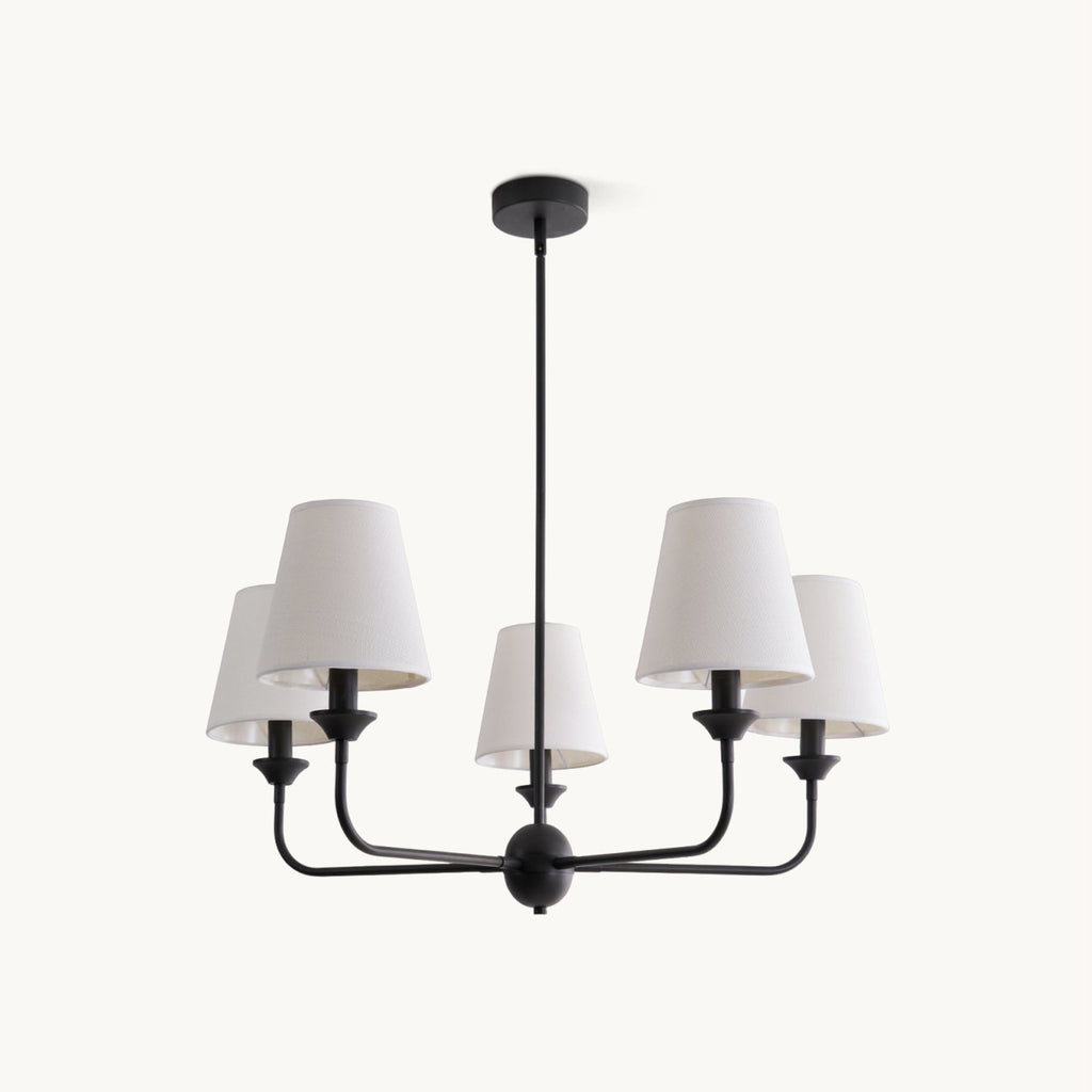 Euphora Chandelier | Brass & Fabric | Black and White | 5 Lights