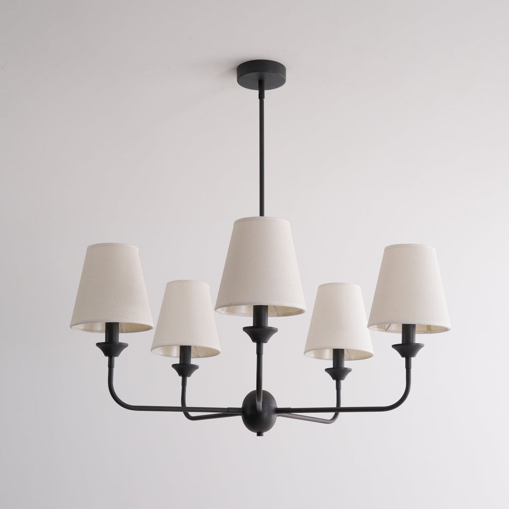 Euphora Chandelier | Brass & Fabric | Black and White | 5 Lights
