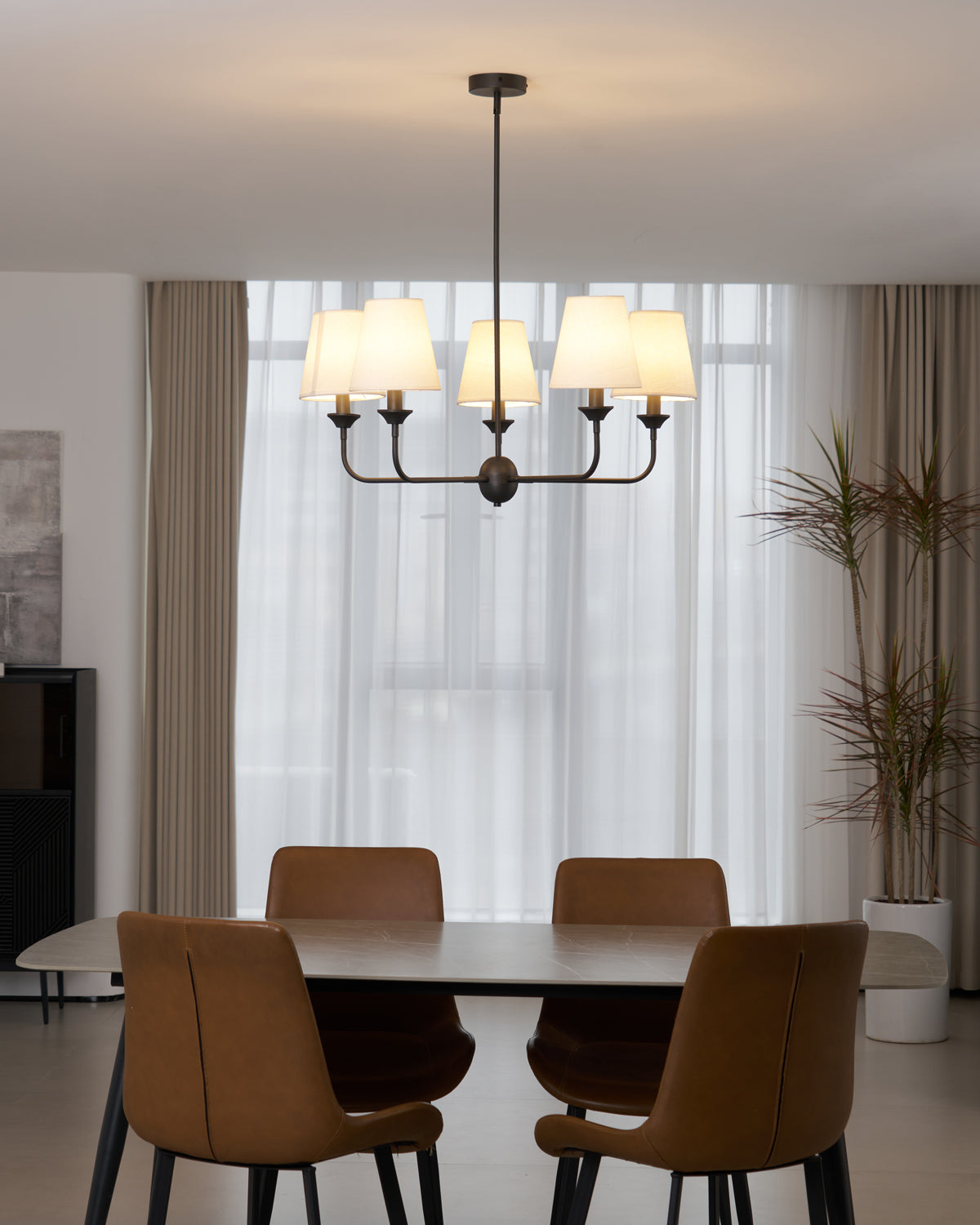 Euphora Chandelier | Brass & Fabric | Black and White | 5 Lights