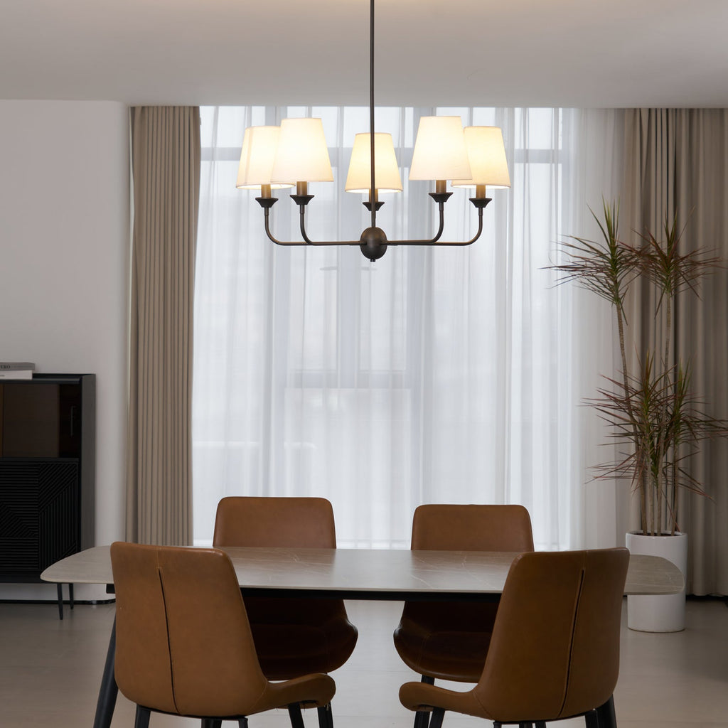 Euphora Chandelier | Brass & Fabric | Black and White | 5 Lights