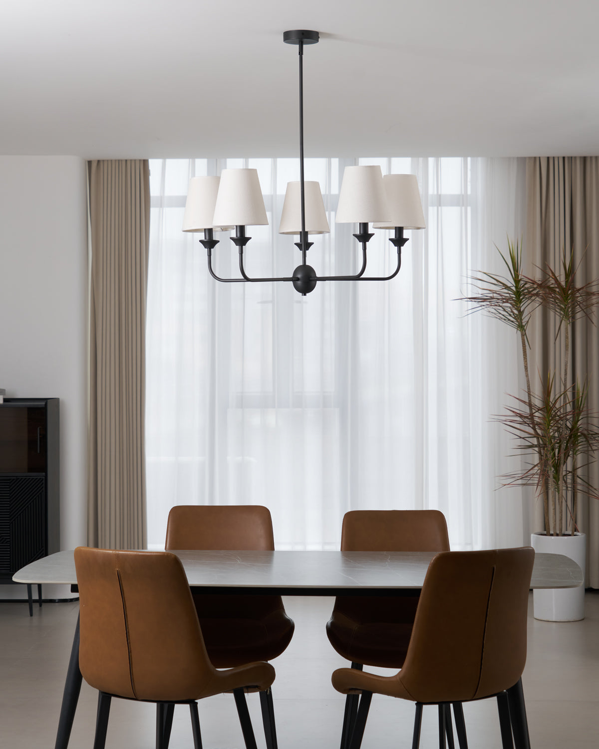 Euphora Chandelier | Brass & Fabric | Black and White | 5 Lights