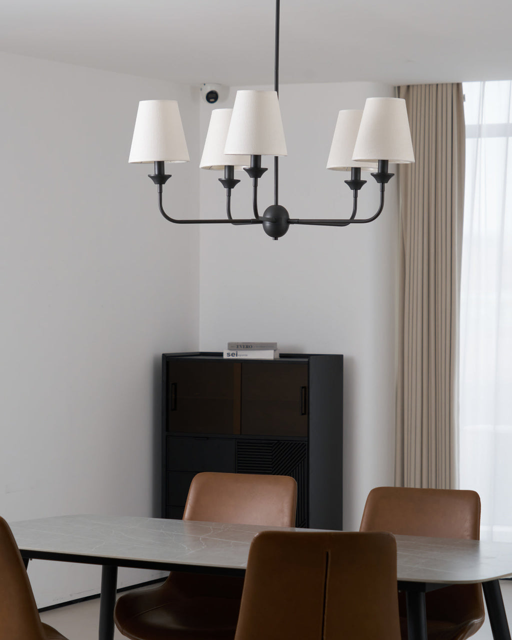 Euphora Chandelier | Brass & Fabric | Black and White | 5 Lights