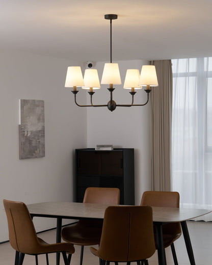 Euphora Chandelier | Brass & Fabric | Black and White | 5 Lights