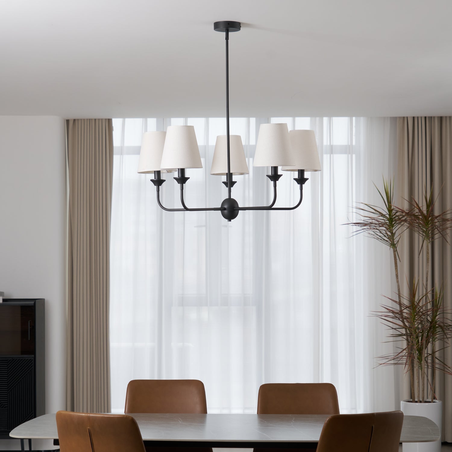 Euphora Chandelier | Brass & Fabric | Black and White | 5 Lights