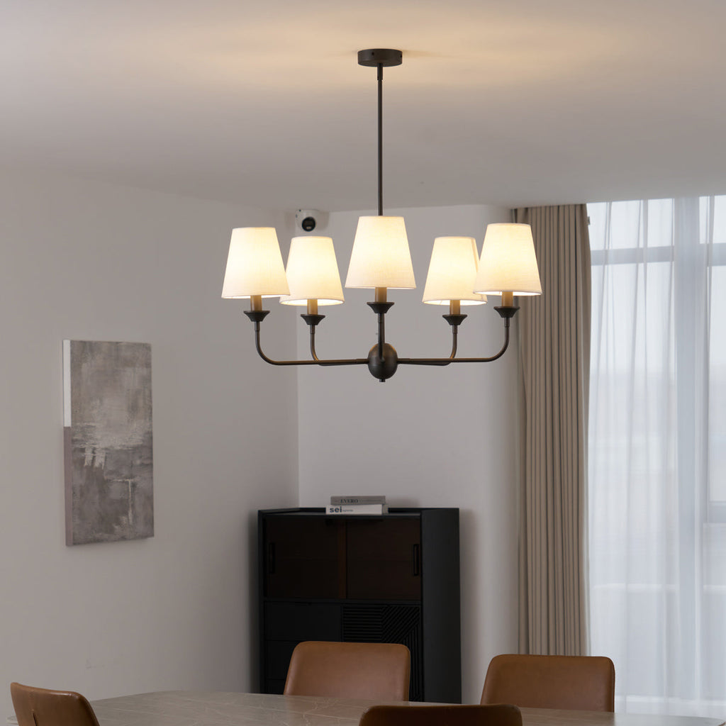 Euphora Chandelier | Brass & Fabric | Black and White | 5 Lights