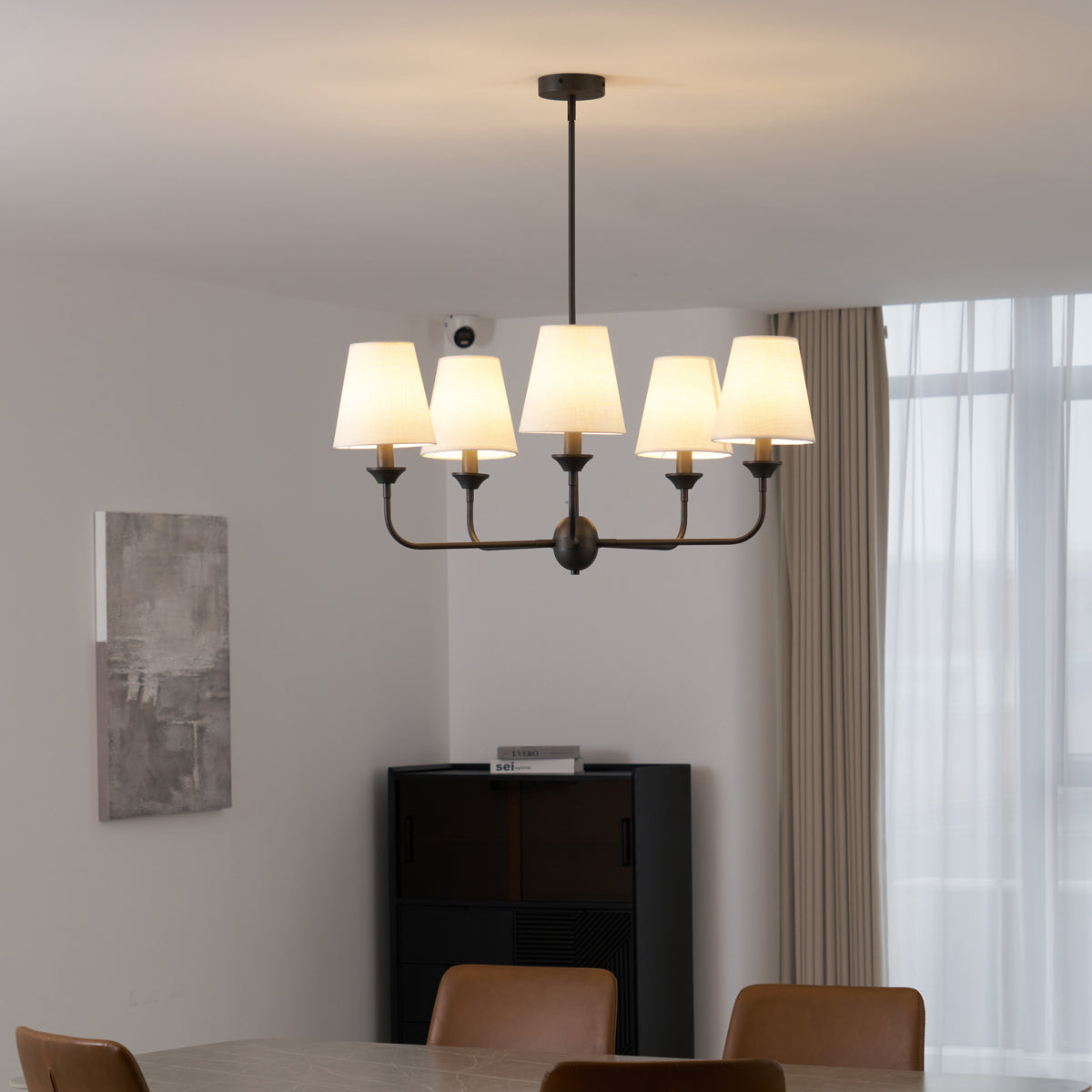 Euphora Chandelier | Brass & Fabric | Black and White | 5 Lights