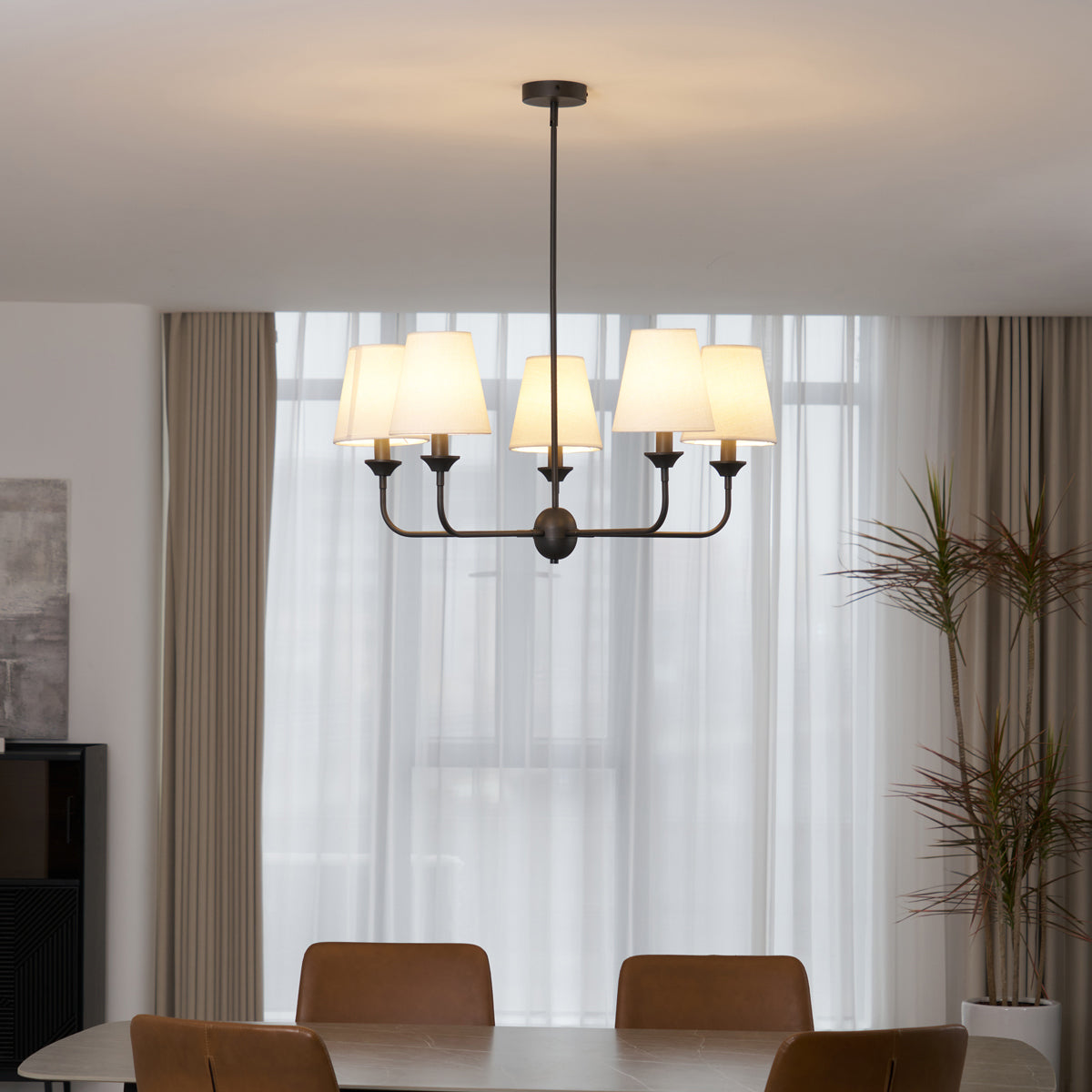 Euphora Chandelier | Brass & Fabric | Black and White | 5 Lights