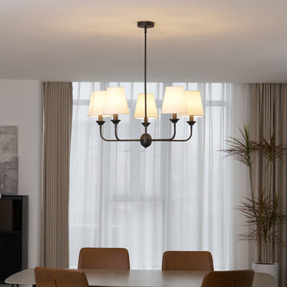 Euphora Chandelier | Brass & Fabric | Black and White | 5 Lights