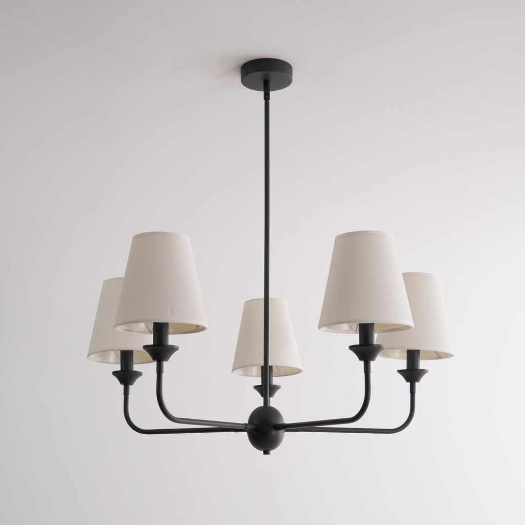 Euphora Chandelier | Brass & Fabric | Black and White | 5 Lights