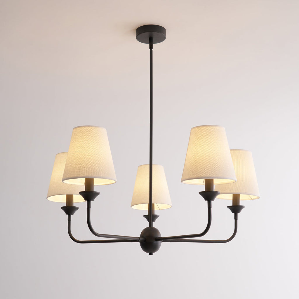 Euphora Chandelier | Brass & Fabric | Black and White | 5 Lights