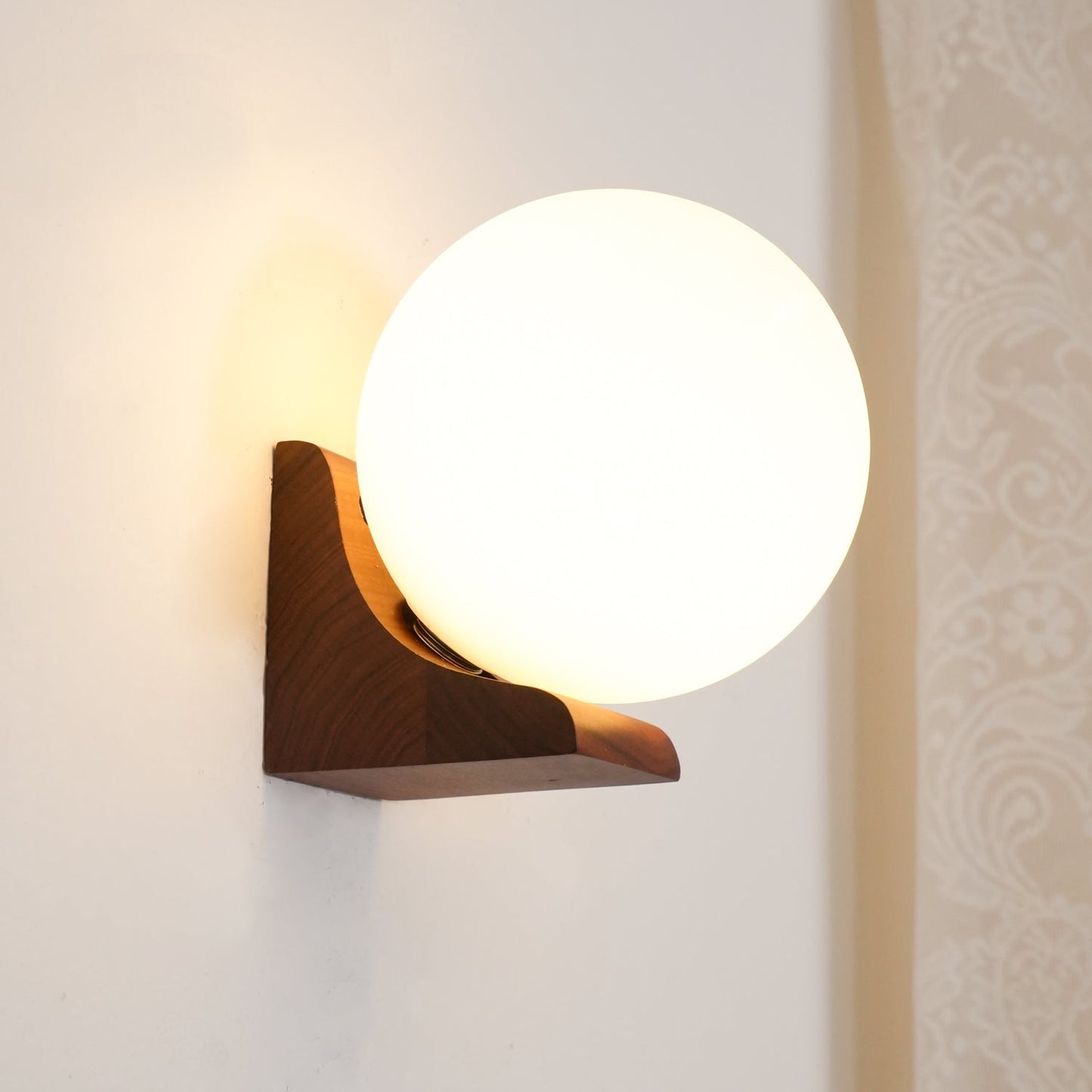 Evelyn Orb Wall Lamp | Walnut Base | White Shade