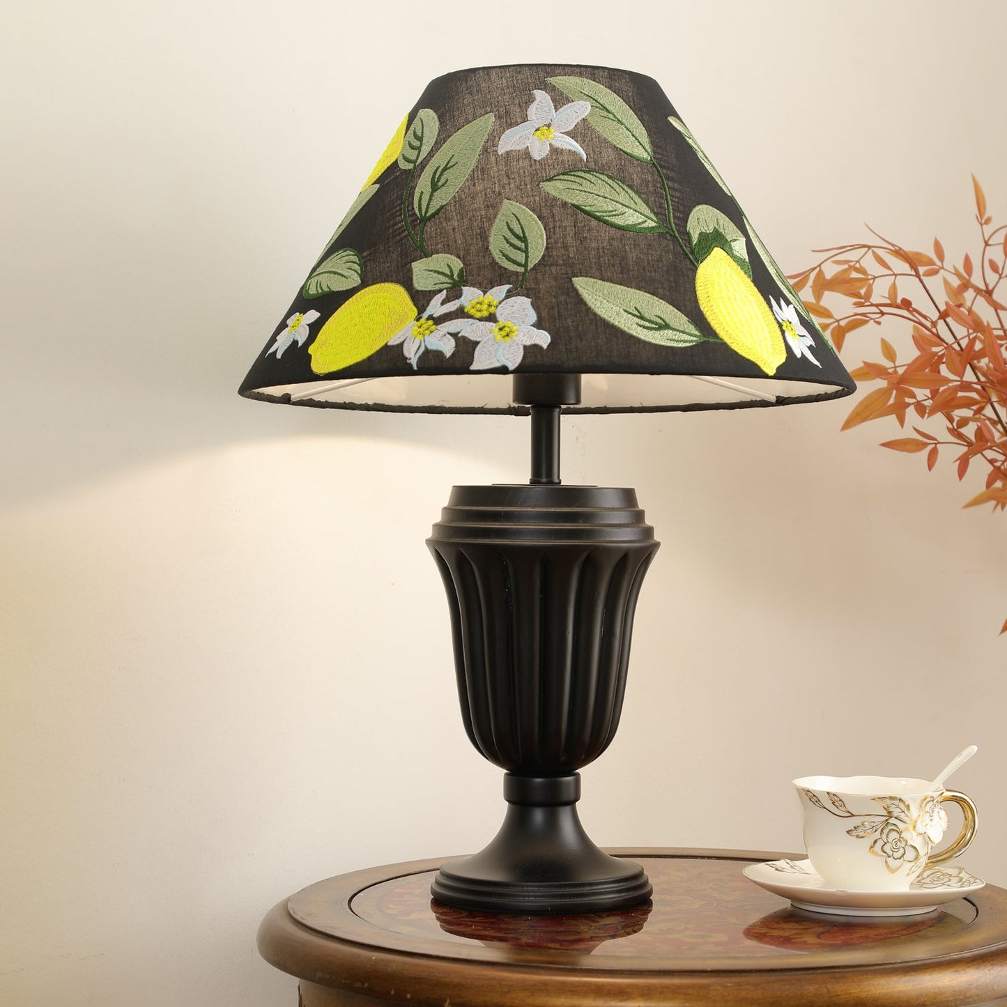 Evelyn Table Lamp | Wood Base | Cream Shade