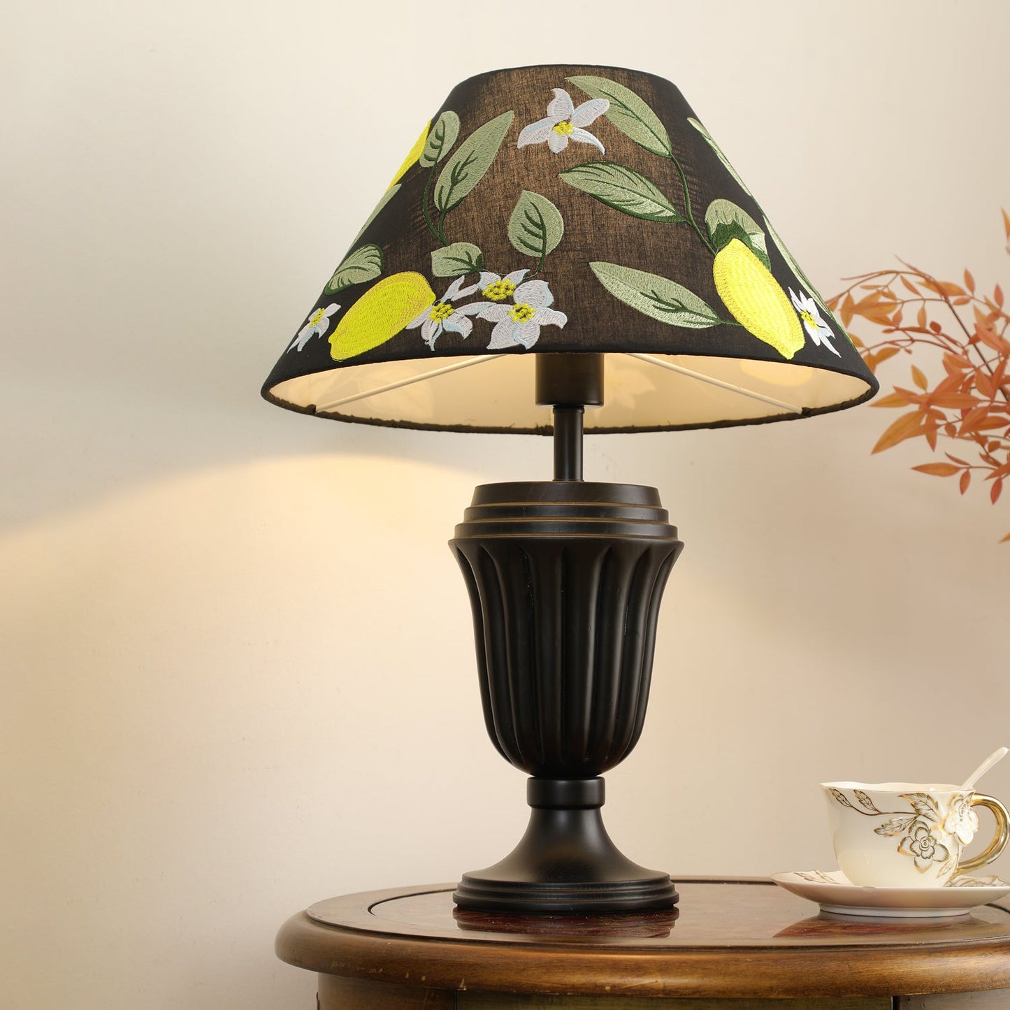 Evelyn Table Lamp | Wood Base | Cream Shade