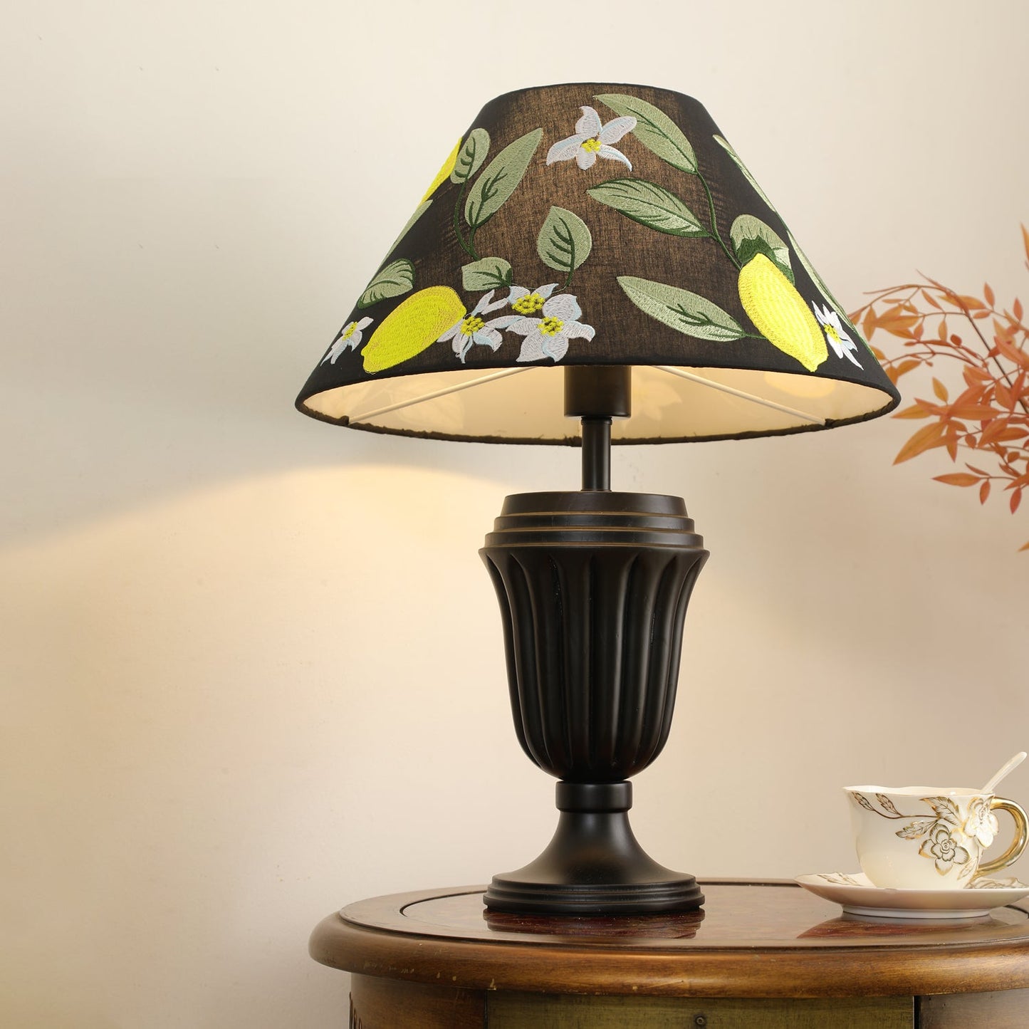 Evelyn Table Lamp | Wood Base | Cream Shade
