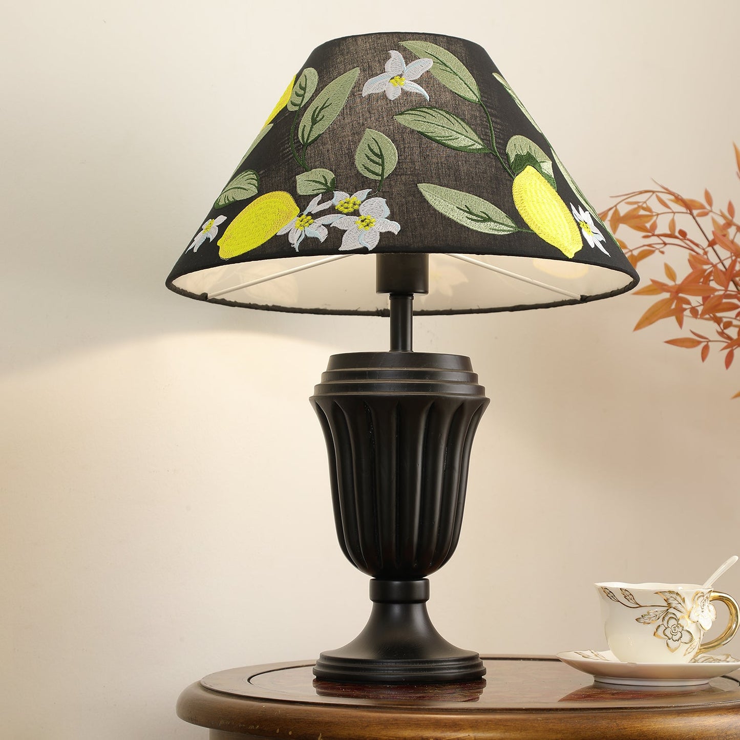 Evelyn Table Lamp | Wood Base | Cream Shade