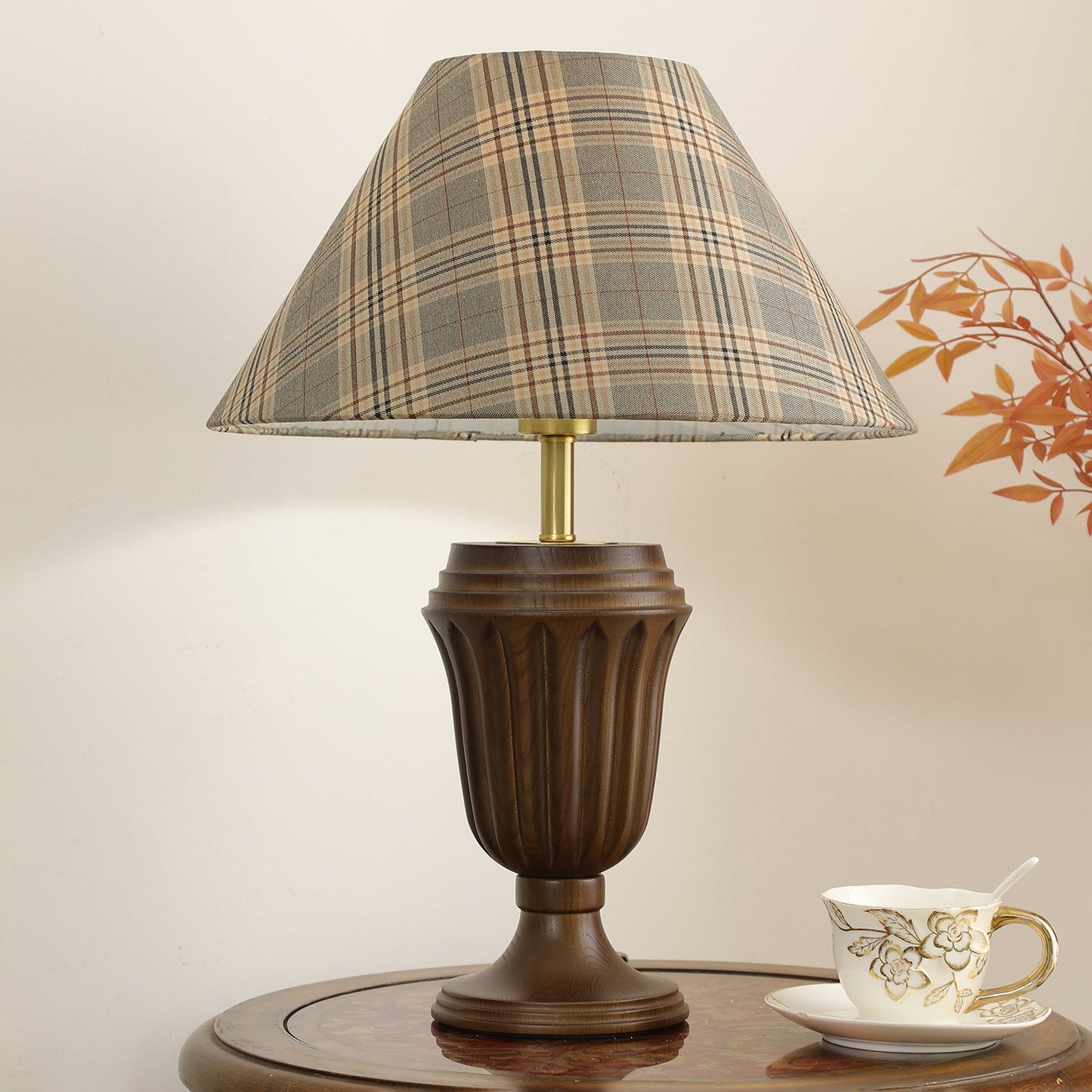 Evelyn Table Lamp | Wood Base | Cream Shade