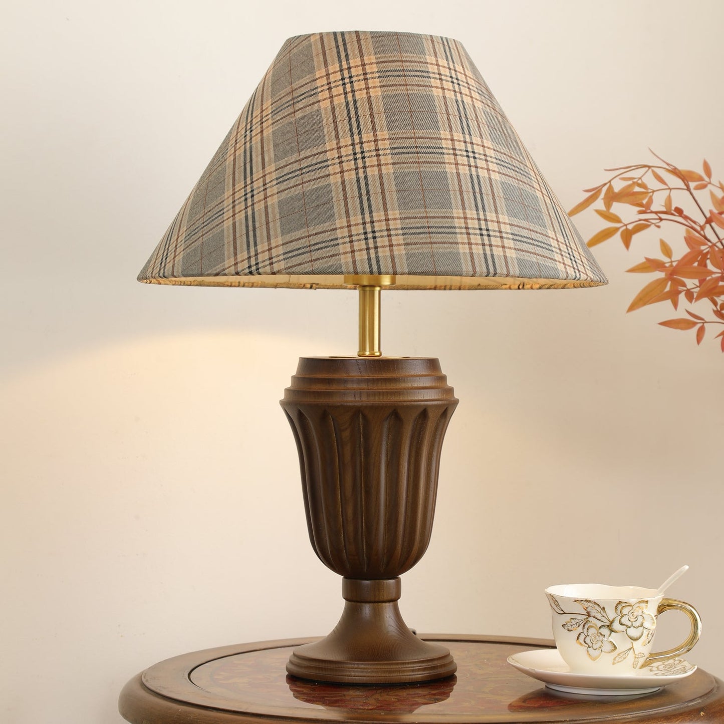 Evelyn Table Lamp | Wood Base | Cream Shade