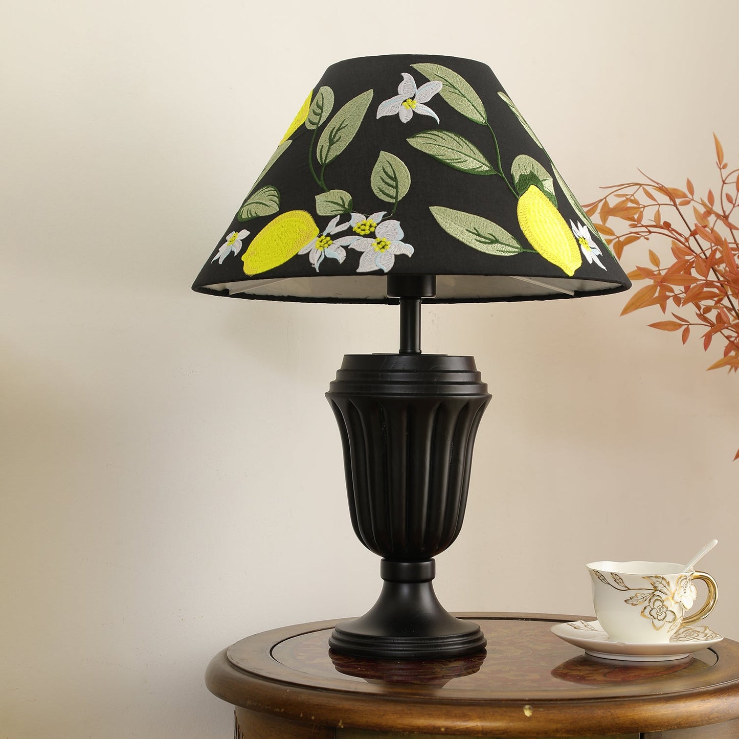 Evelyn Table Lamp | Wood Base | Cream Shade