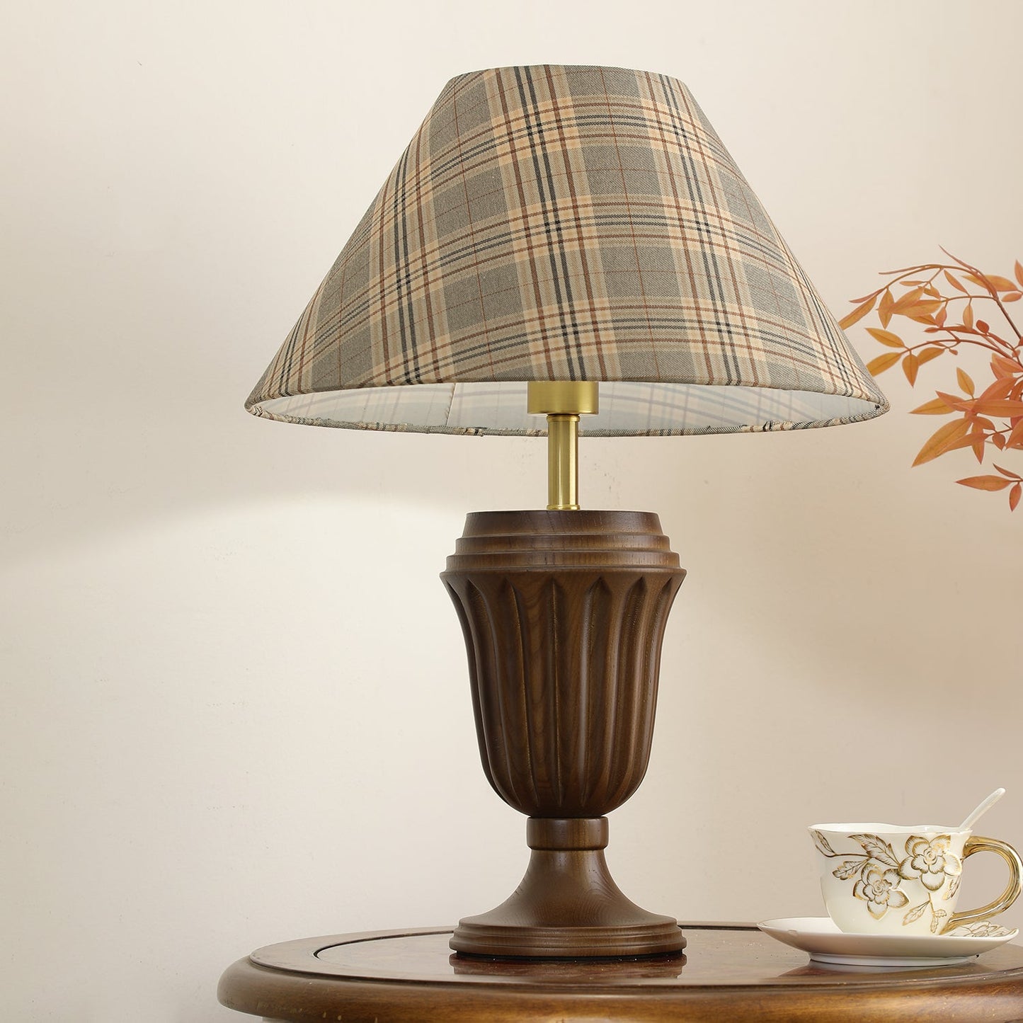 Evelyn Table Lamp | Wood Base | Cream Shade