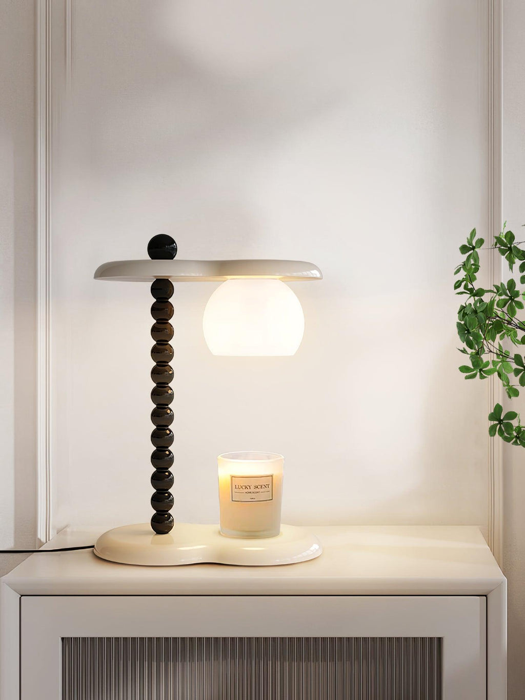 Everalda Metal Table Lamp | Metal Column & Glass Shade | White