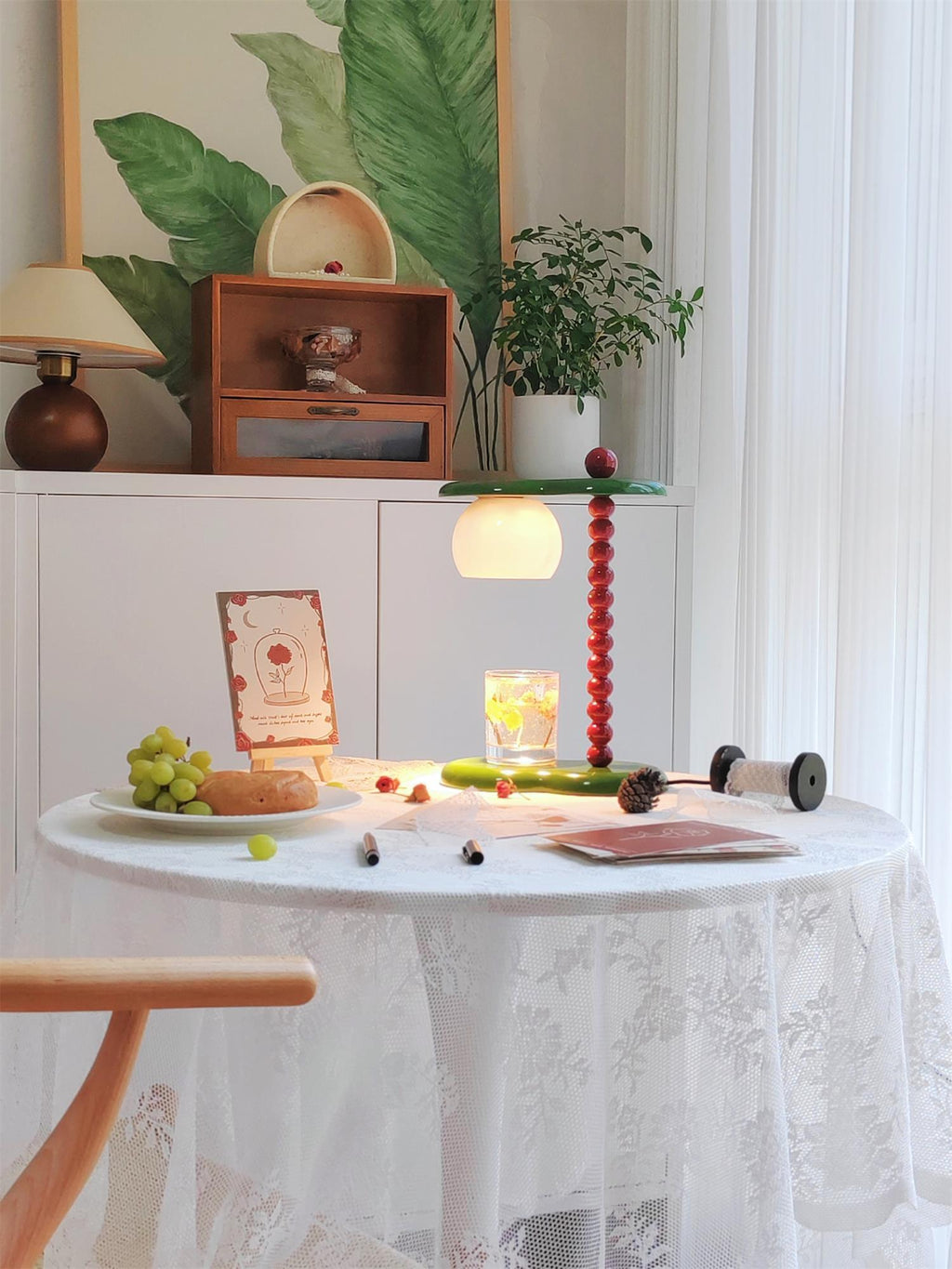 Everalda Metal Table Lamp | Metal Column & Glass Shade | White