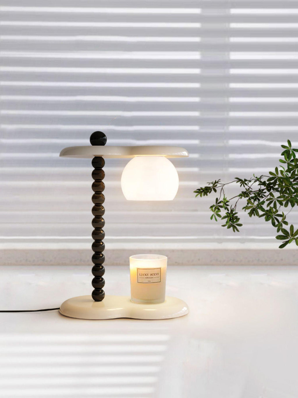 Everalda Metal Table Lamp | Metal Column & Glass Shade | White