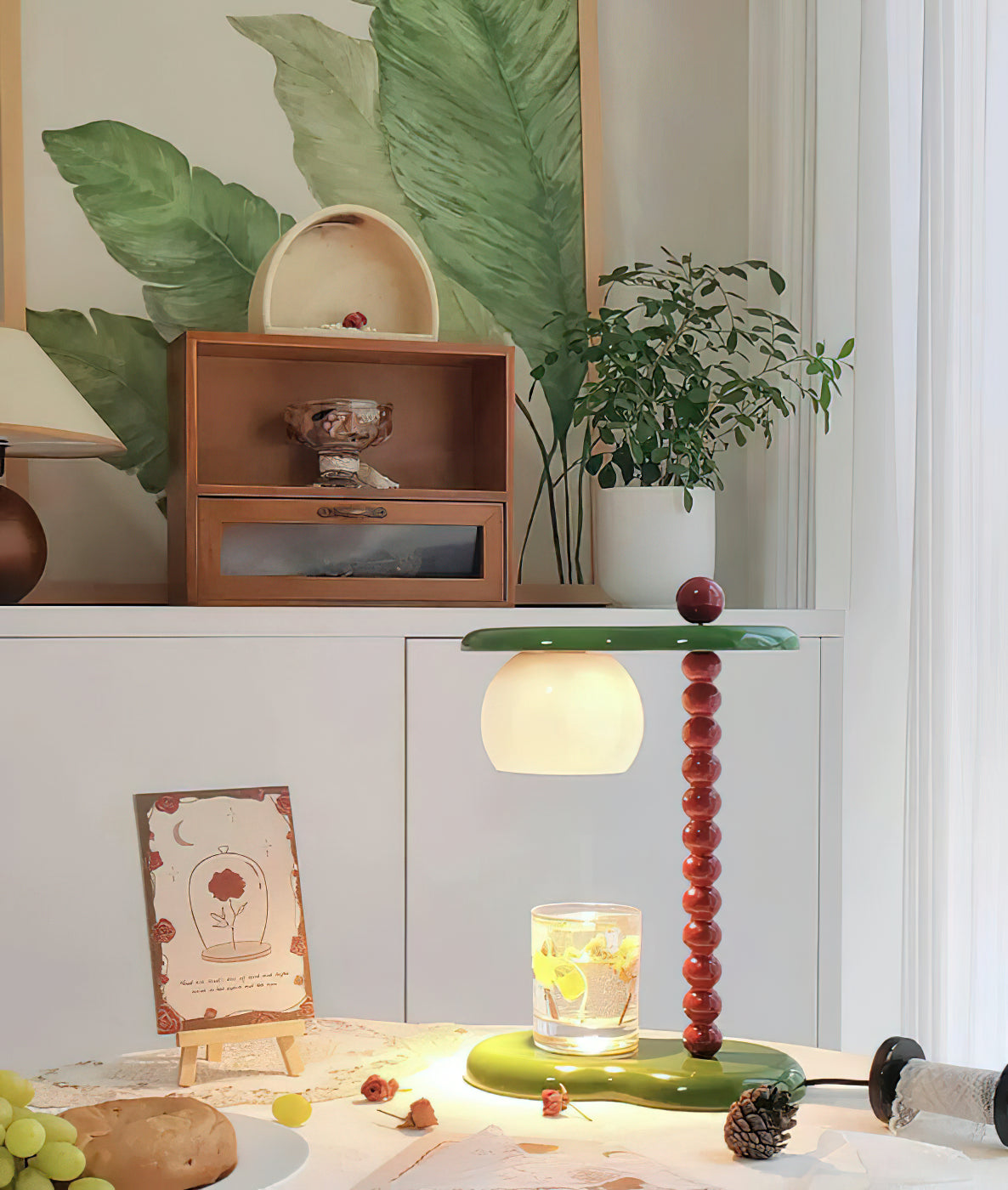Everalda Table Lamp | Metal & Glass | Green+Red, Red+Black, Beige+Black, Beige