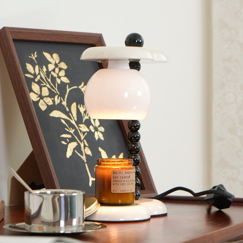 Everalda Metal Table Lamp | Metal Column & Glass Shade | White
