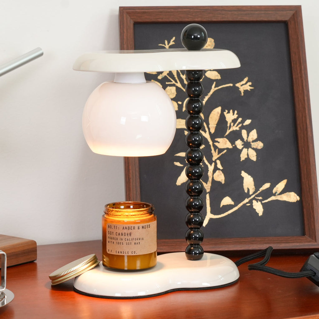 Everalda Metal Table Lamp | Metal Column & Glass Shade | White