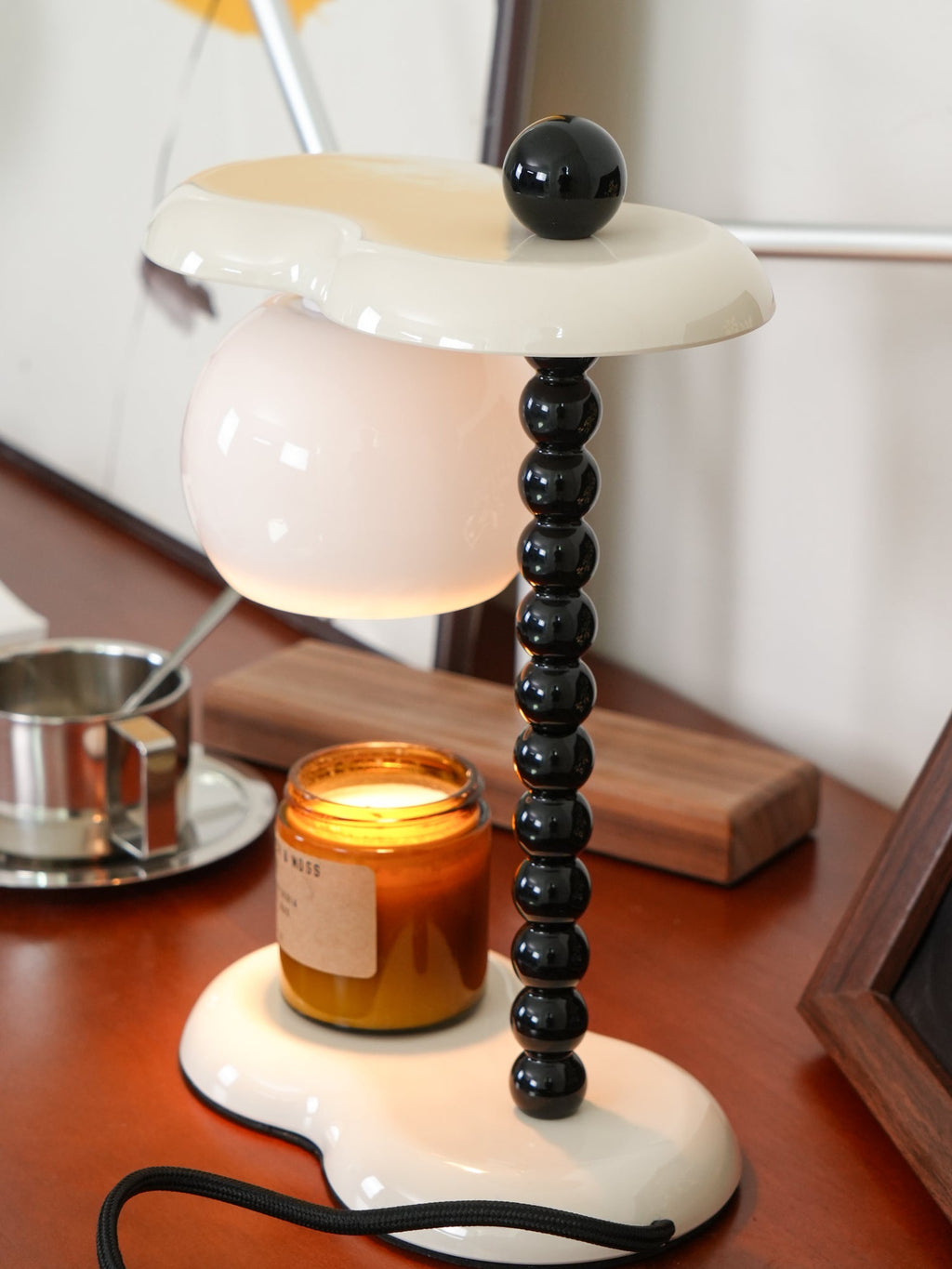 Everalda Metal Table Lamp | Metal Column & Glass Shade | White