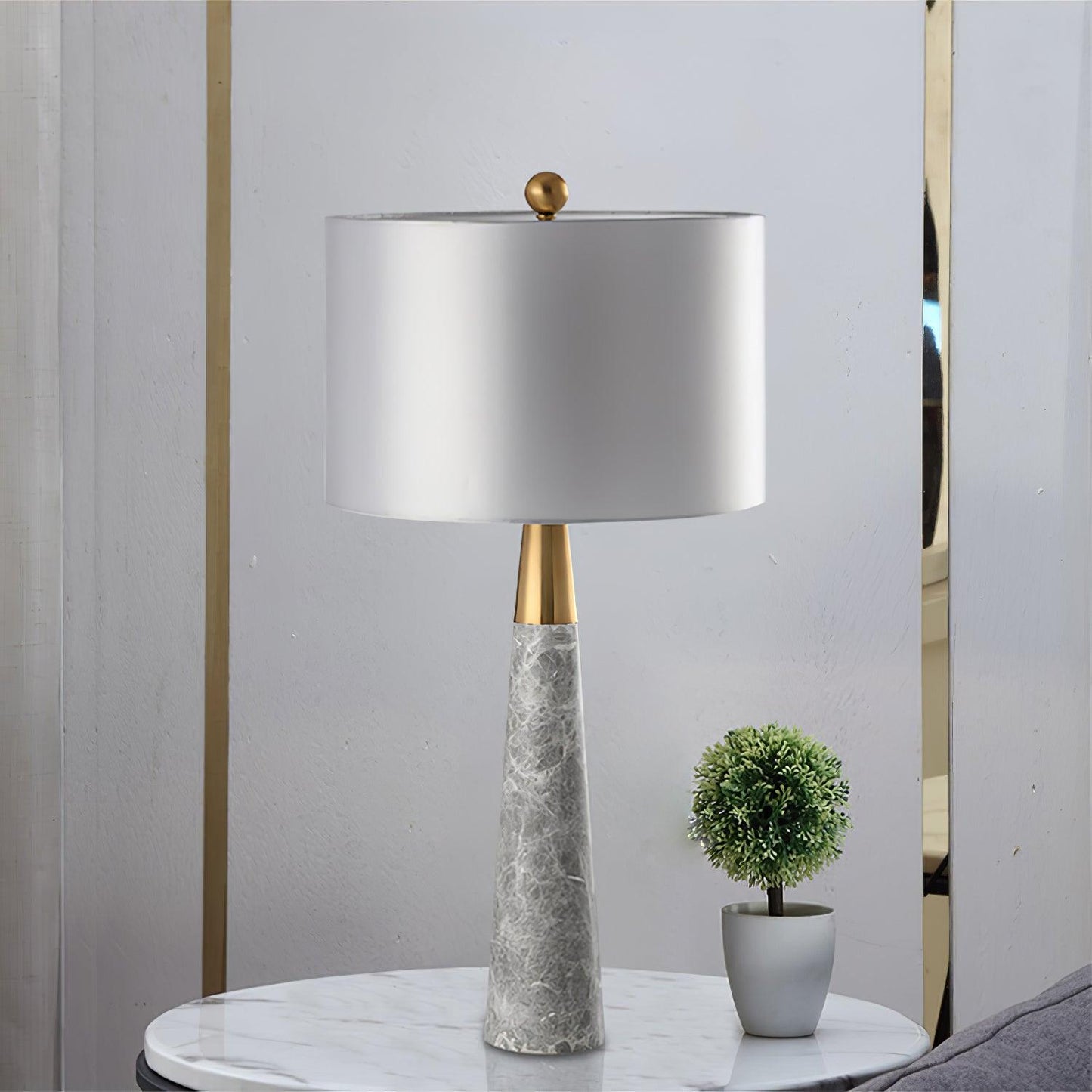 Expino Table Lamp | Metal, Marble & Fabric | Grey Shade