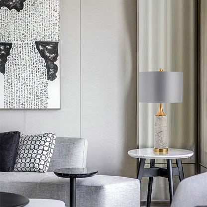 Expino Table Lamp | Metal, Marble & Fabric | Grey Shade