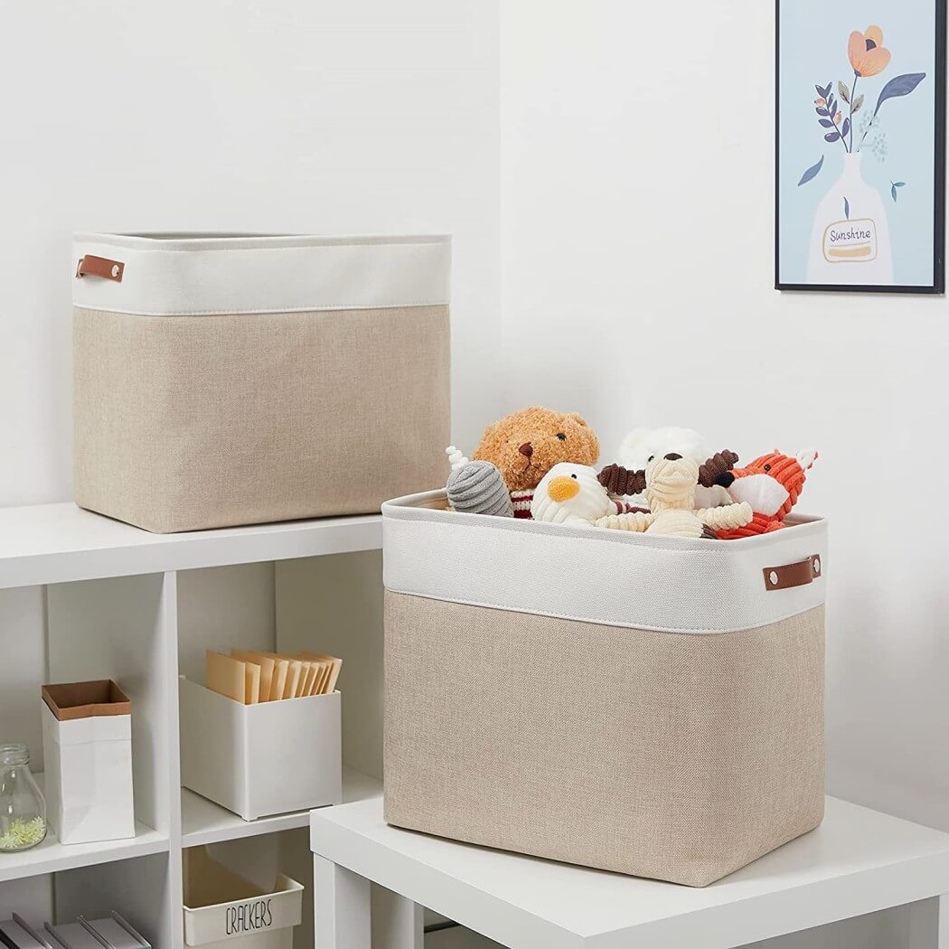 Canvas Storage Basket | White & Khaki | Multiple Sizes Available