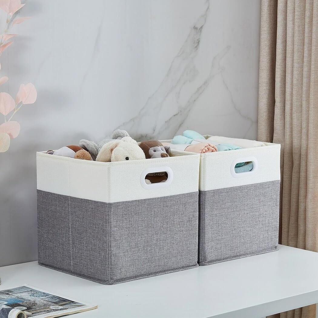 Foldable Storage Cube Boxes | Premium Fabric | Grey and White