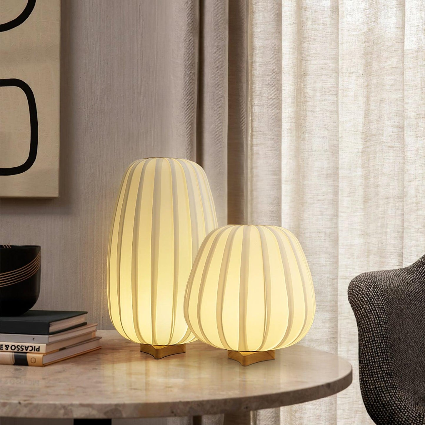 Minimalist Table Lamp | Wood & Fabric | White Shade, 30cm