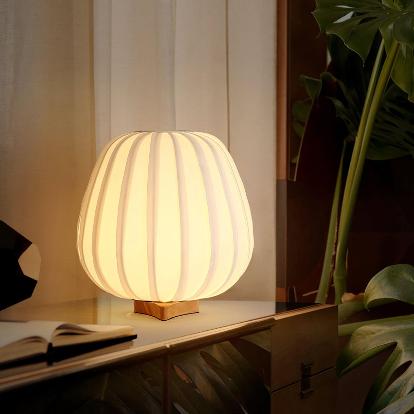 Minimalist Table Lamp | Wood & Fabric | White Shade, 30cm