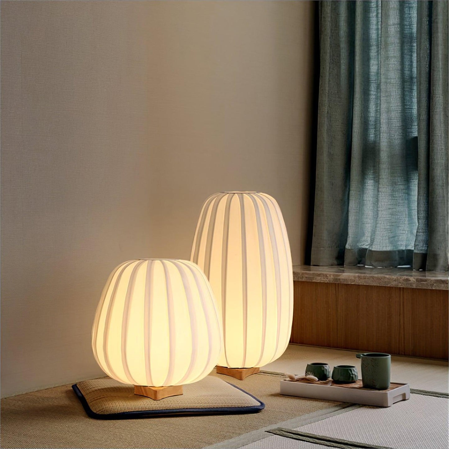 Minimalist Table Lamp | Wood & Fabric | White Shade, 30cm