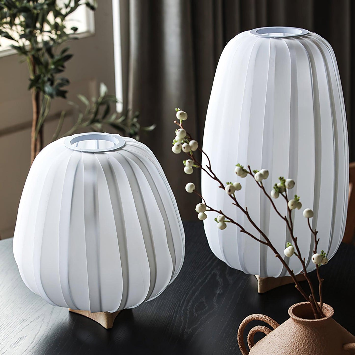 Minimalist Table Lamp | Wood & Fabric | White Shade, 30cm