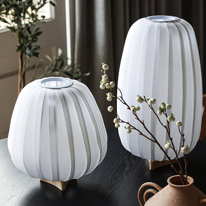 Minimalist Table Lamp | Wood & Fabric | White Shade, 30cm