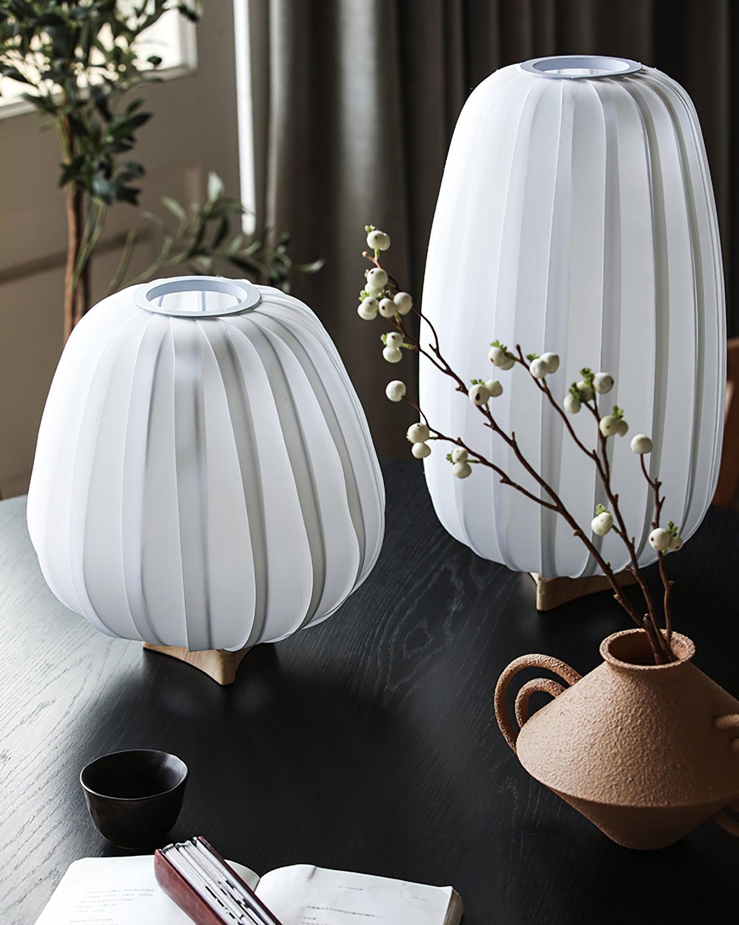 Minimalist Table Lamp | Wood & Fabric | White Shade, 30cm