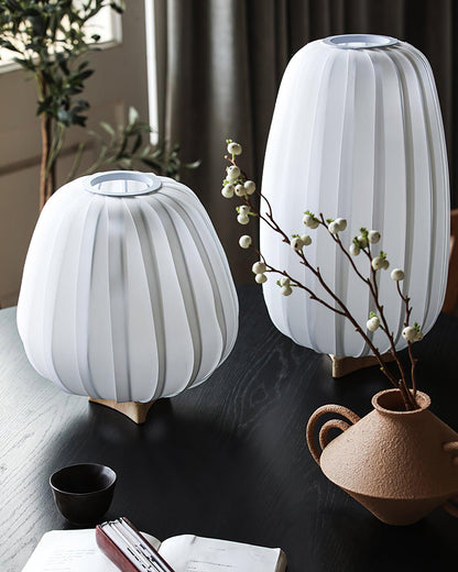 Minimalist Table Lamp | Wood & Fabric | White Shade, 30cm