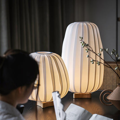 Minimalist Table Lamp | Wood & Fabric | White Shade, 30cm