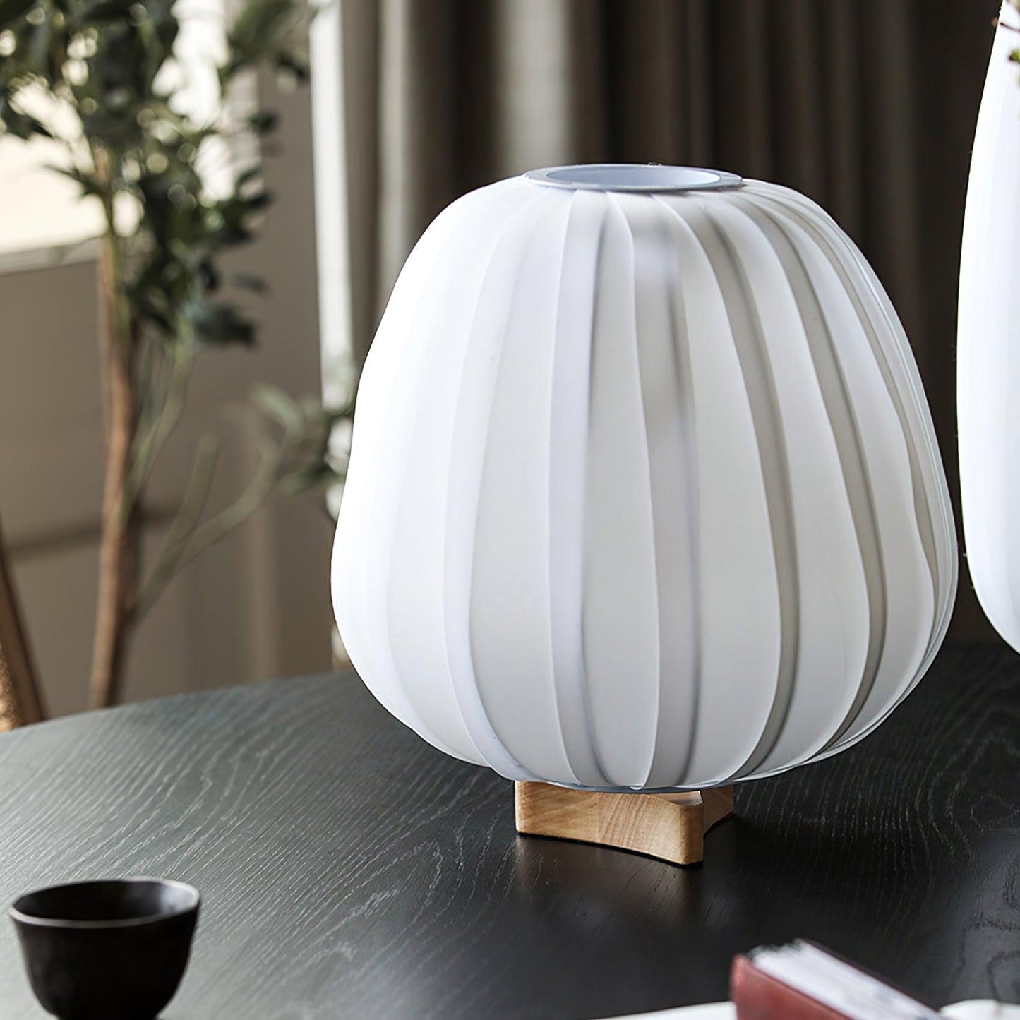 Minimalist Table Lamp | Wood & Fabric | White Shade, 30cm