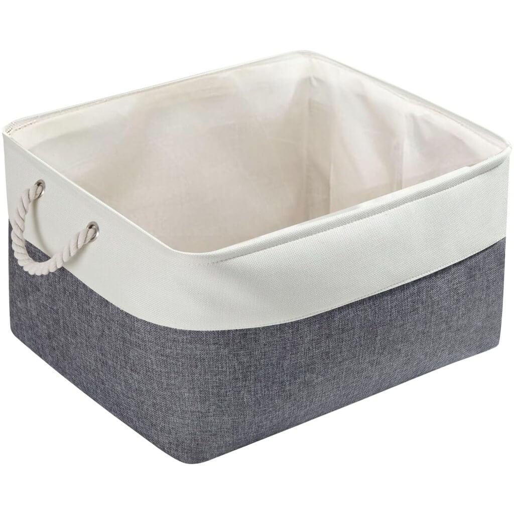 Foldable Canvas Storage Baskets | Linen & Cotton | Cold Grey and White