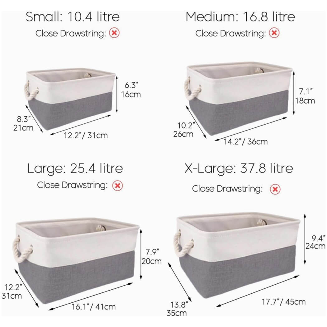 Foldable Canvas Storage Baskets | Linen & Cotton | Cold Grey and White