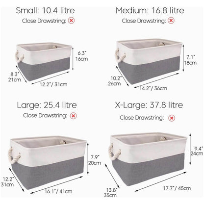 Foldable Canvas Storage Baskets | Linen & Cotton | Cold Grey and White