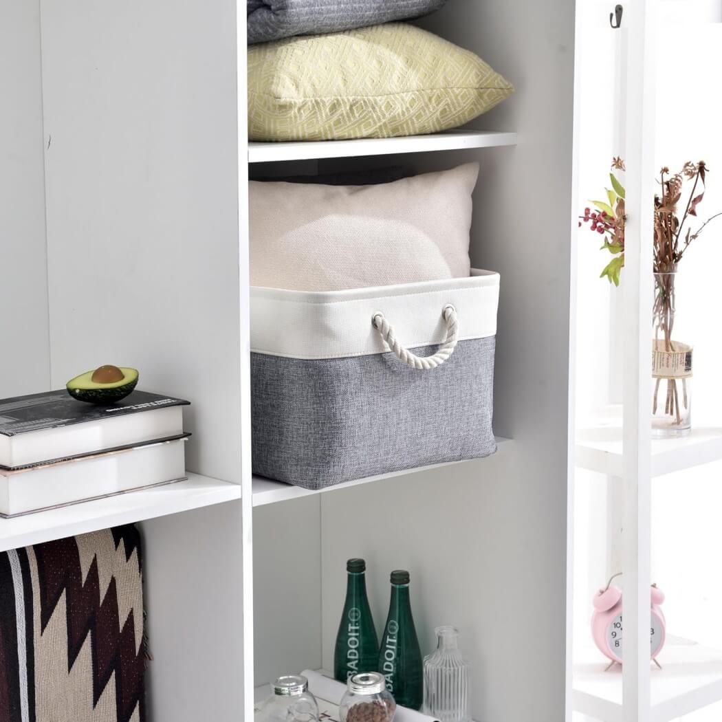 Foldable Canvas Storage Baskets | Linen & Cotton | Cold Grey and White