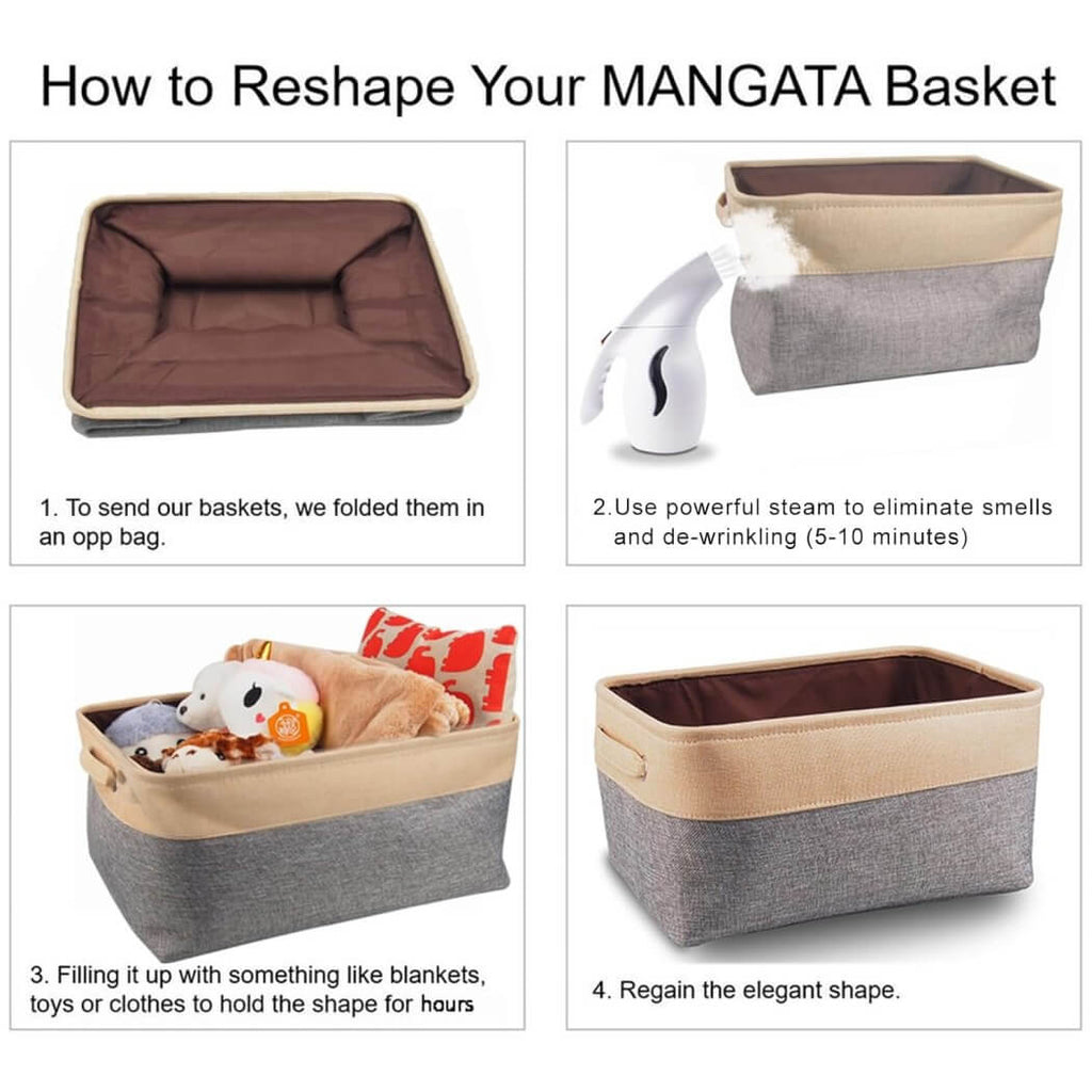 Foldable Canvas Storage Baskets | Linen & Cotton | Cold Grey and White