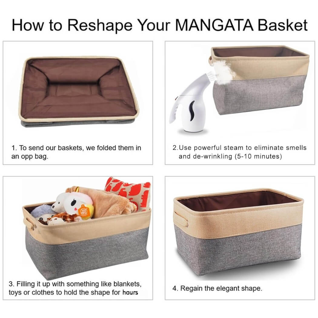 Foldable Canvas Storage Baskets | Linen & Cotton | Cold Grey and White