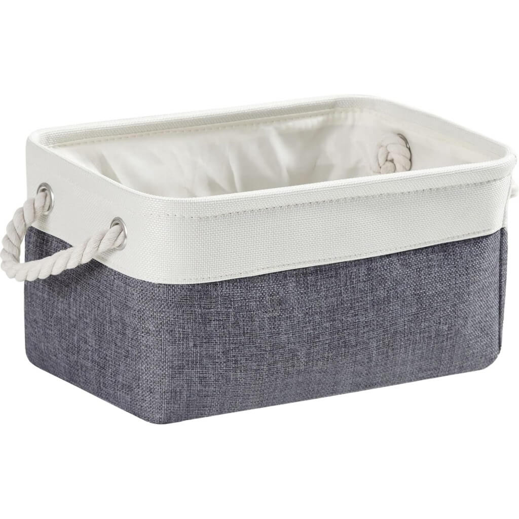 Foldable Canvas Storage Baskets | Linen & Cotton | Cold Grey and White